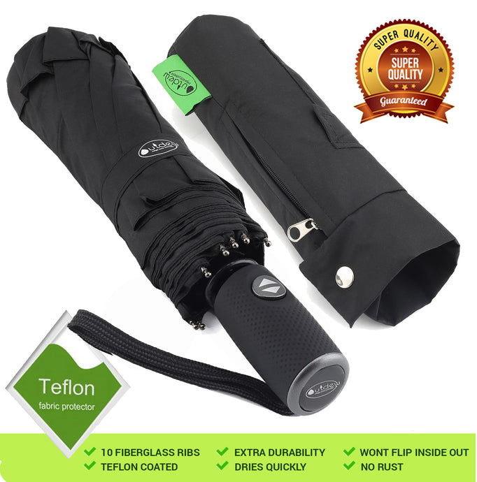 automatic Compact Travel Umbrella Windproof - Unbreakable Double Canopy Construction by Outdew With Teflon Coating Auto Open Close Button umbrellas